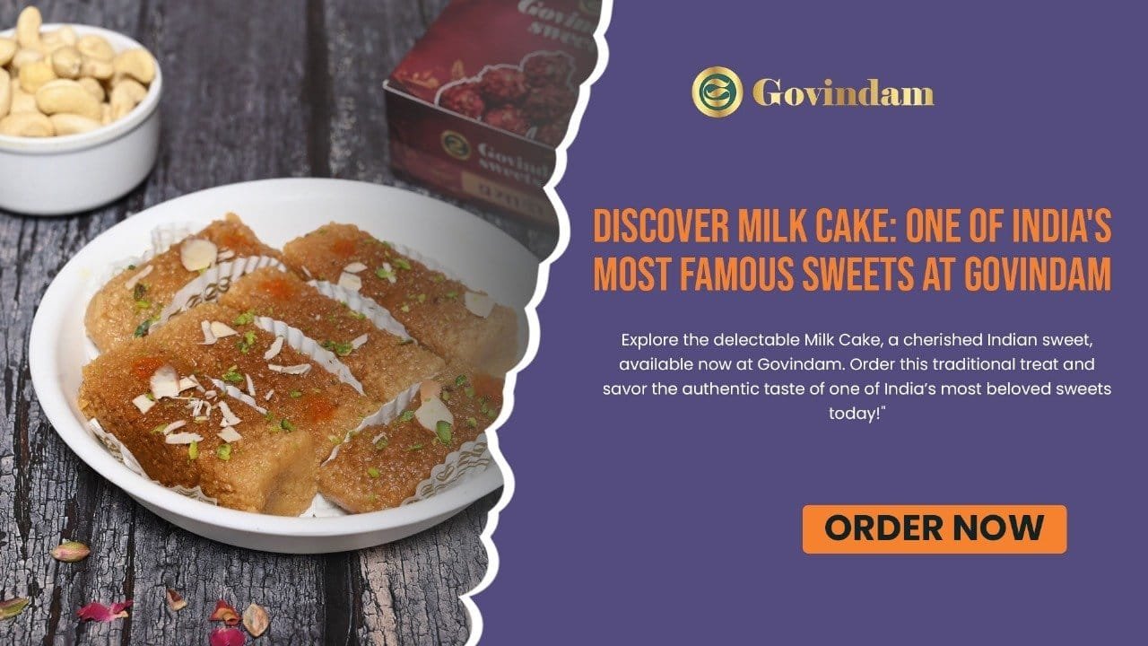 Golden squares of Milk Cake, a famous Indian sweet, from Govindam Sweets