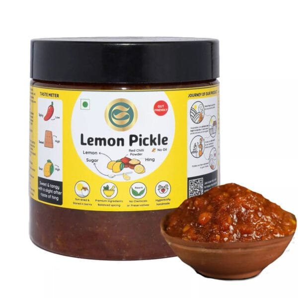 Crushed lemon pickle enhancing traditional Indian thali