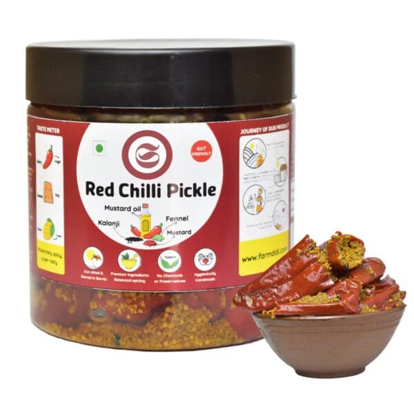 Red chili pickle served with rustic Indian bread spread