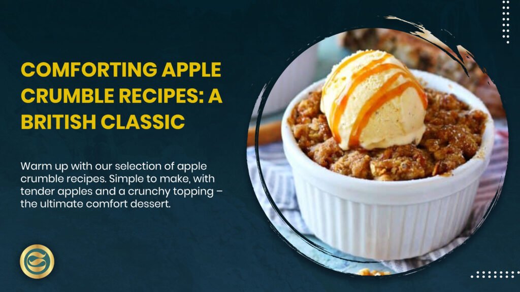 Freshly baked Apple Crumble with golden buttery topping and tender cinnamon-spiced apples revealed where serving has been removed