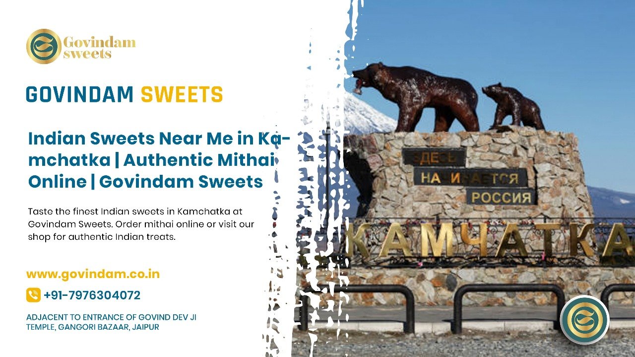 Indian sweets near me in Kamchatka featuring authentic handcrafted mithai with volcanic landscape backdrop